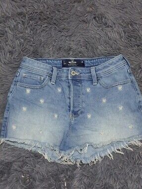 Hollister Light Blue Denim Shorts with White Daisy Detail